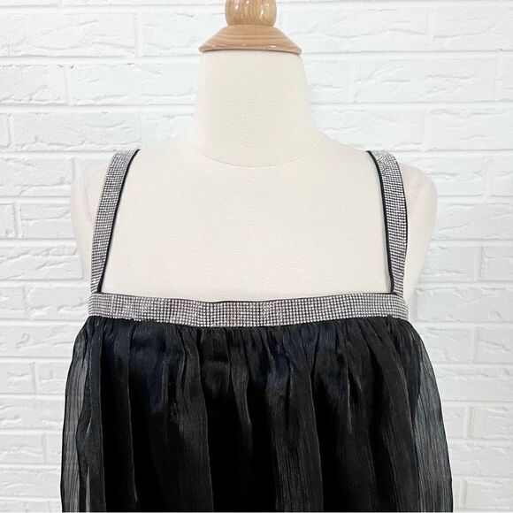 Lucy In The Sky Dove Rhinestone Strap Baby Doll Black Dress Size Small - Picture 4 of 8